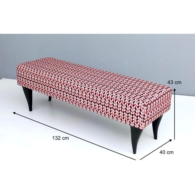 Vintage Benches with Red Patterned Fabric Upholstery, Italy, Set of 2 For Sale - Image 14 of 15