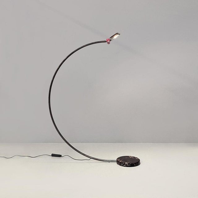 1980s Italian Space Age Metal, Acrylic Glass and Marble Black Violet Arc Floor Lamp, 1980s For Sale - Image 5 of 18