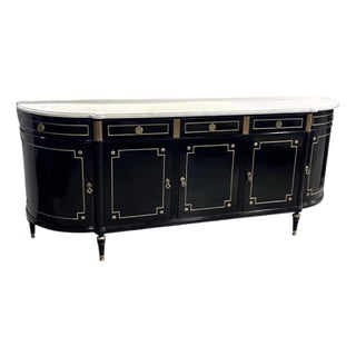 Louis XVI Style Ebonized Enfilade Buffet With Carrara Marble Top Bronze Mounts For Sale