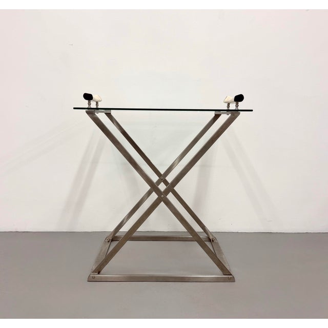 Bone Vintage Stainless Steel & Glass Serving Table With Horn Handles For Sale - Image 7 of 7