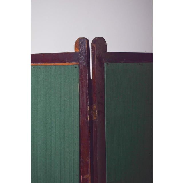 Wooden Folding Screen with Green Fabric Panels, 1950 For Sale - Image 4 of 8