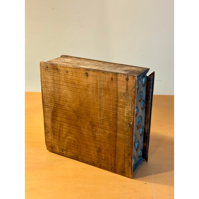 19th Century Antique Indian Polychrome Wood & Brass 4-Compartment Spice Box For Sale - Image 9 of 11