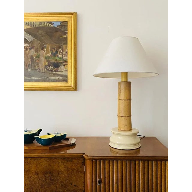 Tan Italian Hollywood Regency Table Lamp in Bamboo for RCM, 1970s For Sale - Image 8 of 10