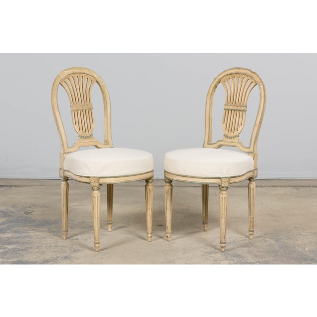 Antique White Antique French Louis XVI Style Lyre Back Painted Dining Chairs - Set of 6 For Sale - Image 8 of 18