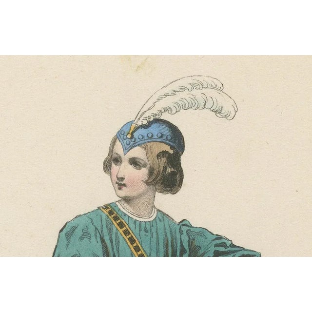 Antique French Costume Print of Medieval Page Boy, Hand-Colored, 19th Century For Sale - Image 4 of 10