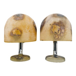 1970s Pair of Alfredo Barbini Murano Scavo Glass Table Lamps For Sale