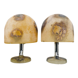 1970s Pair of Alfredo Barbini Murano Scavo Glass Table Lamps