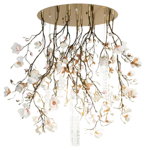Large Flower Power Pink-Cream Magnolia Round Chandelier from VGnewtrend, Italy