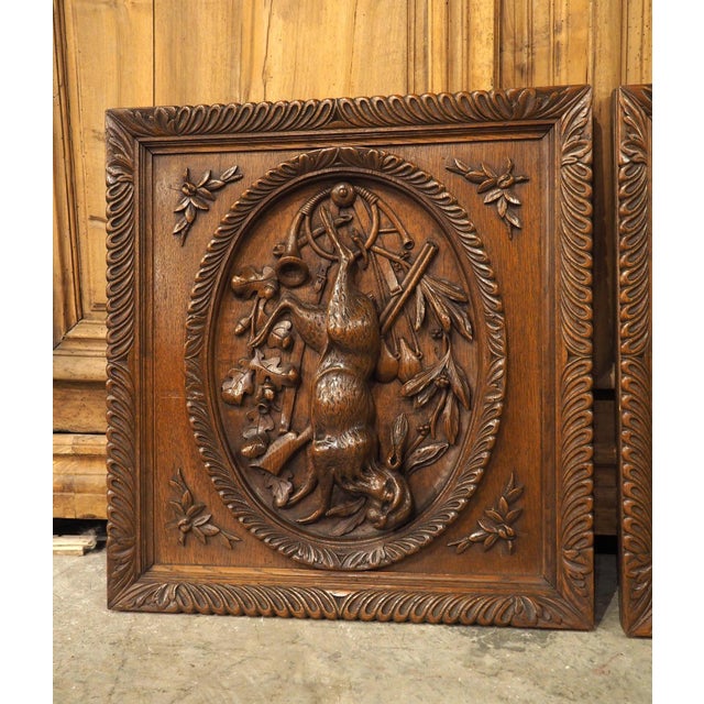 Pair of French Antique Black Forest Panels in Carved Oak, Late 19th Century For Sale - Image 4 of 18