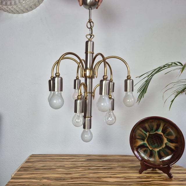 Metal Vintage Ten-Arm Chandelier from TZ Leuchten, 1970s For Sale - Image 7 of 7