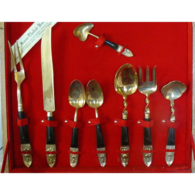 Metal Vintage Bronze and Horn Flatware From Thailand by S Samran For Sale - Image 7 of 12