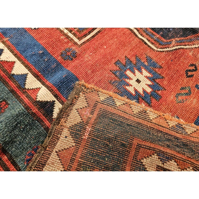 Contemporary Antique Fachralo Kazak Prayer Rug, Handwoven Wool, Persimmon & Green, 4' x 6' For Sale - Image 3 of 18