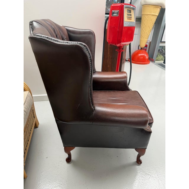 1980s Brown Leather Wing Chair, 1980s For Sale - Image 5 of 6