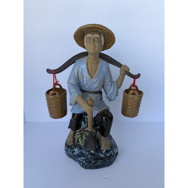 Blue Vintage Chinoiserie Farmer Figurines, Pair For Sale - Image 8 of 10