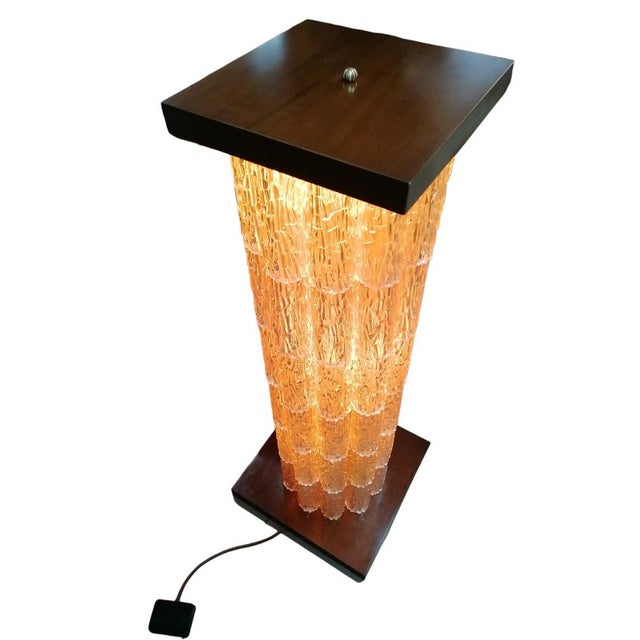 Wood Acrylic Glass Floor Lamp with Faceted Tubular Double Lighting, 1960s For Sale - Image 7 of 9