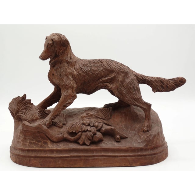 Antique Hand Carved Black Forest Sporting Dog Statue Sculpture 13" For Sale - Image 9 of 11