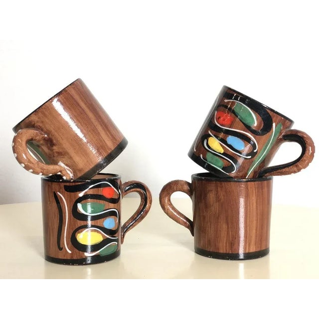 Modern Italian Hand-Painted Ceramic Cups from Deruta, 1960s, Set of 4 For Sale - Image 3 of 6
