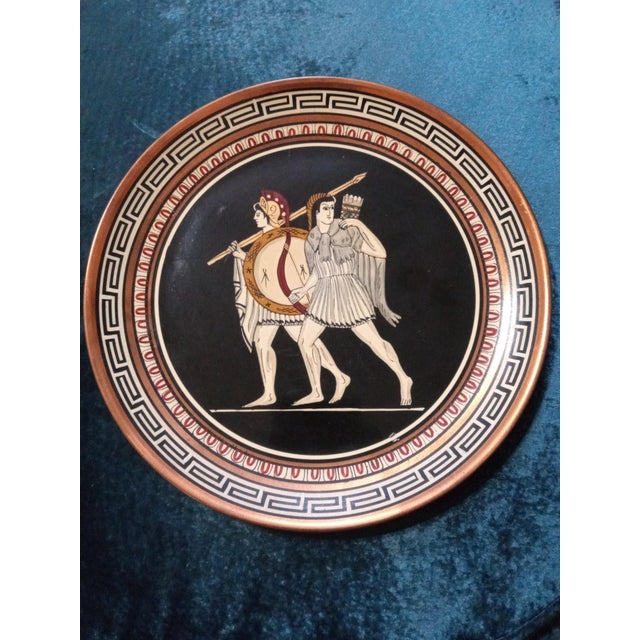 Mediterranean Gorgeous Enamel on Copper Made in Greece Hand Painted Plate For Sale - Image 3 of 6