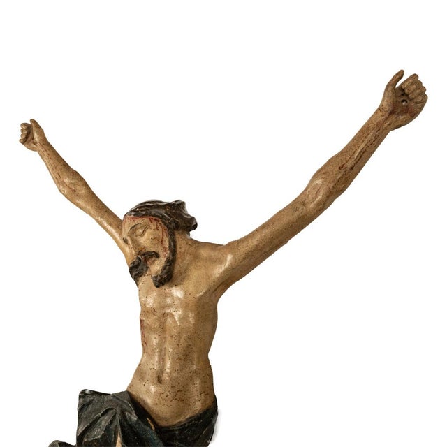 17th Century Antique German Baroque Carved Wooden Painted Corpus Christi Christ Statue 1600 For Sale - Image 5 of 12