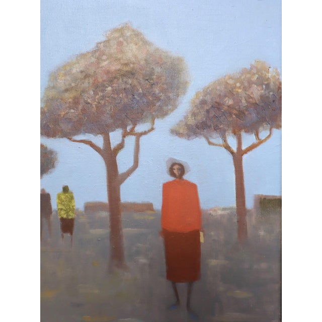 Mid-Century Modern 'Under the Pale Blue Sky' Vintage Figurative Landscape Oil Painting by Swedish Artist Fabian Lundqvist (1913-1989), Framed For Sale - Image 11 of 13