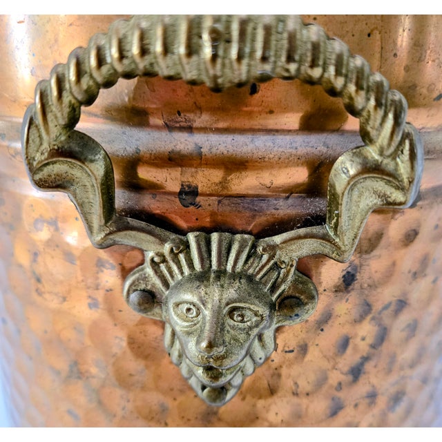 Farmhouse Vintage Hammered Copper Coal Scuttle Bucket With Brass Satyr Handle – Fireplace, Hearth, or Umbrella Stand For Sale - Image 3 of 11