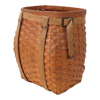 Vintage Hand Woven Ash Splint Backpack Basket From Maine For Sale