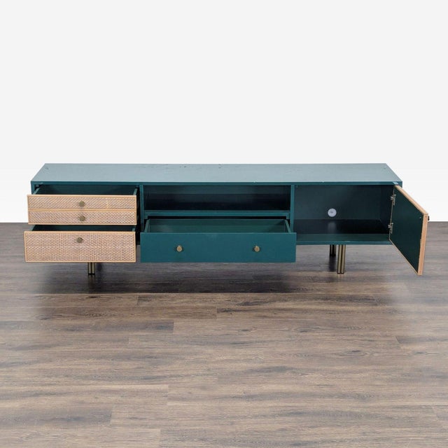 Anthropologie Anthropologie Presti Rattan Three Drawer Media Console, Attributed For Sale - Image 4 of 10