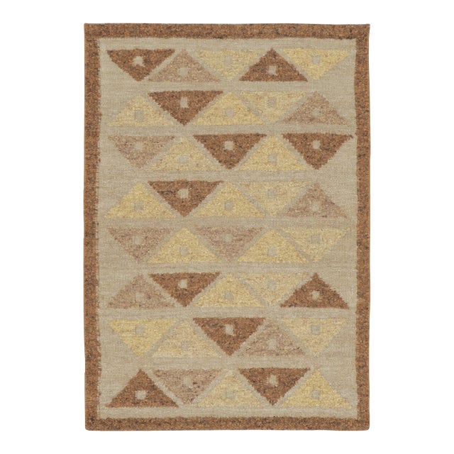 Contemporary Scandinavian Style Brown Geometric Wool Rug by Rug & Kilim, India For Sale