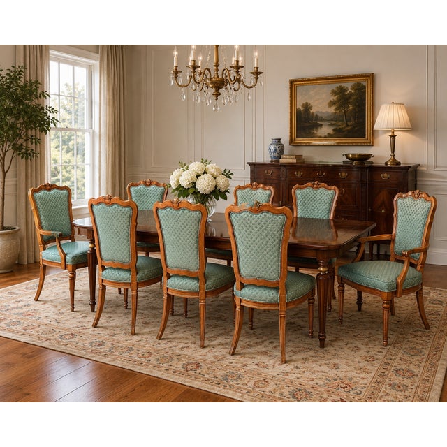 Introducing 8 White Furniture Co. Dining chairs. Two captain chairs and 6 side chairs. Fluted legs and embellishment on...