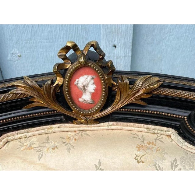 Victorian 19th Century Antique Victorian Shell-Inlaid Ebonized Slipper Chair For Sale - Image 3 of 10