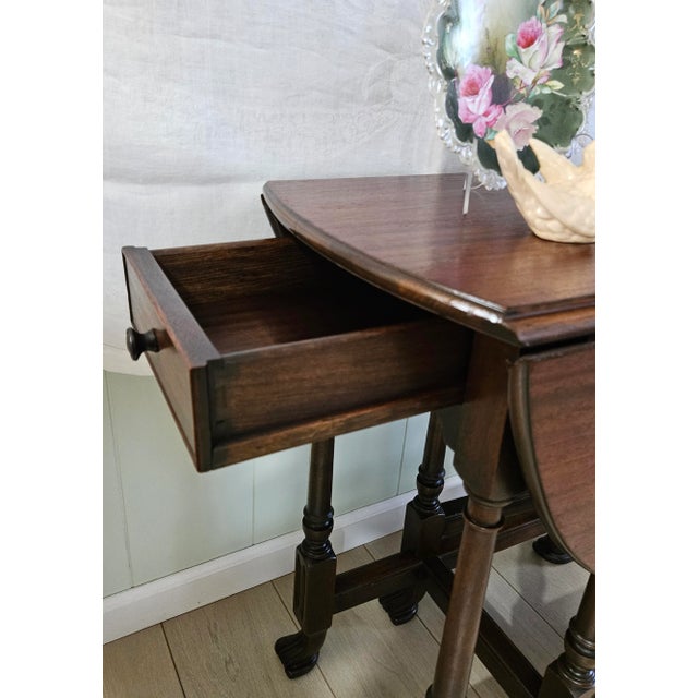 Antique Walnut Drop Leaf Gateleg Table Oval Spanish Revival Hoof Feet Carved Legs Circa 1900 For Sale - Image 10 of 12