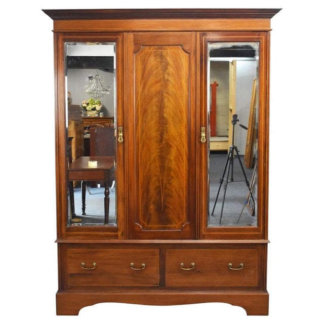 Brown Edwardian Mahogany Triple Wardrobe, 1910 For Sale - Image 8 of 8