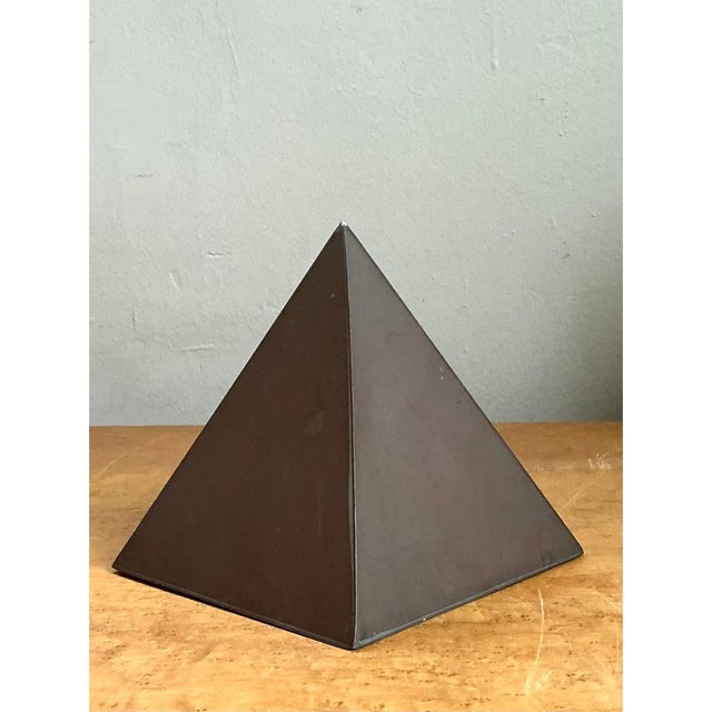 Metal Vintage Sarreid Patinated Metal Pyramid Sculpture For Sale - Image 7 of 12