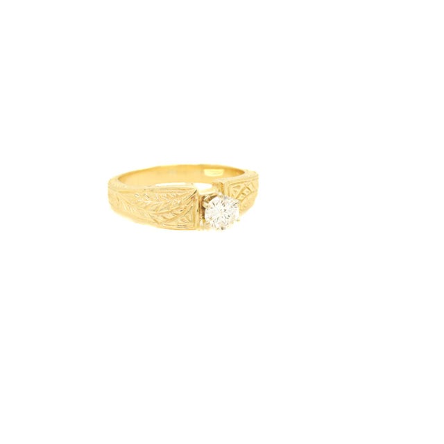 Signed Engraved Modernist 14 Karat Gold & Diamond Solitaire Engagement Ring For Sale - Image 10 of 12