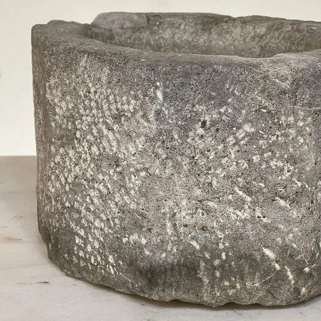 Stone Gray 19th Century Hand-Carved Round Stone Mortar ~ Jardiniere ~ Planter For Sale - Image 8 of 11