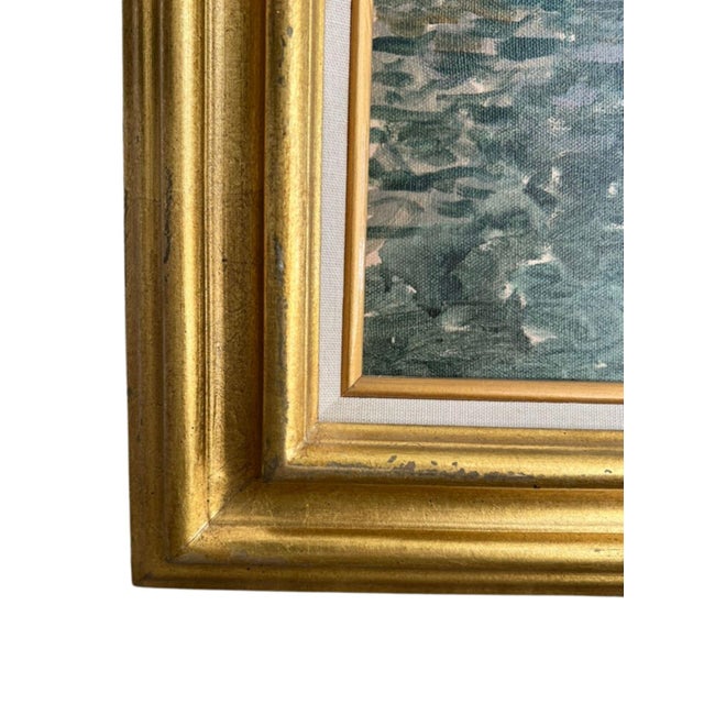 Giltwood Framed, Landscape Oil on Canvas in Vibrant Yellow & Teal For Sale - Image 9 of 10