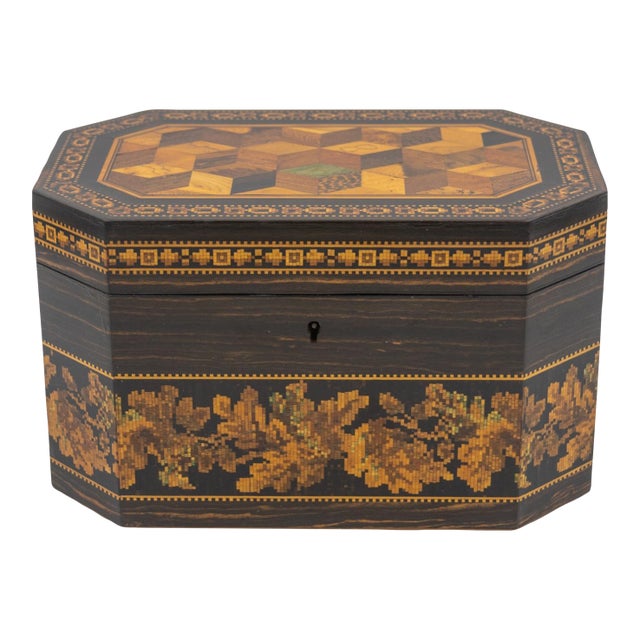 Hexagonal Tunbridgeware Tea Caddy by Thomas Barton, English, Circa 1865 For Sale