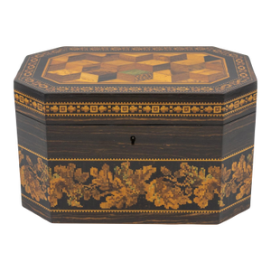 Hexagonal Tunbridgeware Tea Caddy by Thomas Barton, English, Circa 1865