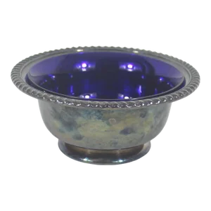 Small Mid 20th Century Birks Regency Silver Plated Pedestal Bowl With Blue Glass Liner