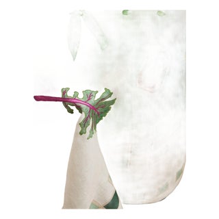 Still Life Fruit & Vegetables Green Linen Tablecloth Long (120" x 80" For Sale