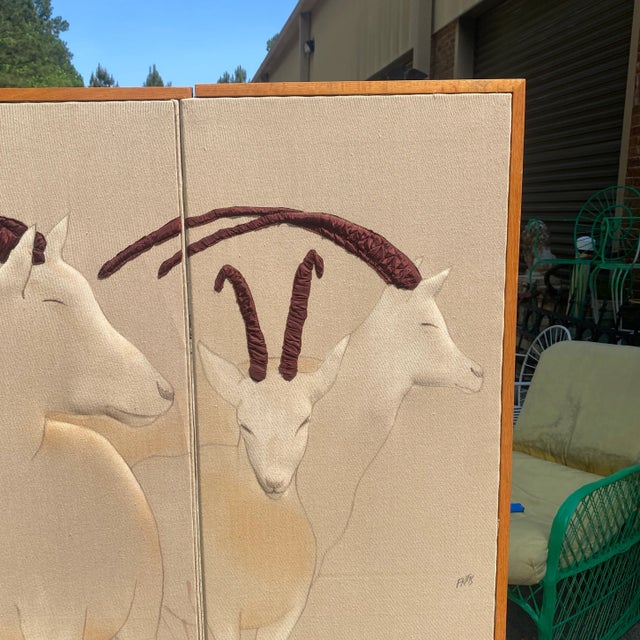 Rustic 1970s Antelope Embroidered Screen For Sale - Image 3 of 10