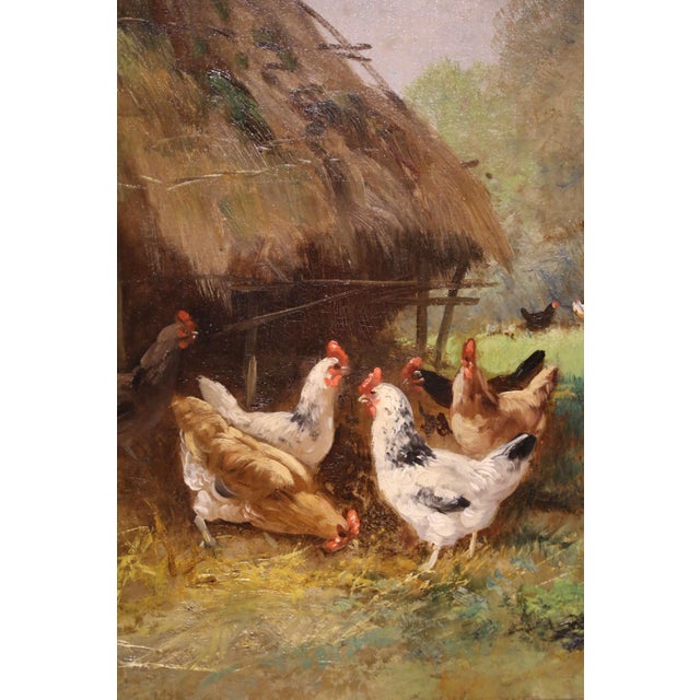 Pair 19th Century French Barnyard Oil Paintings Signed Charles Maréchal For Sale - Image 4 of 12