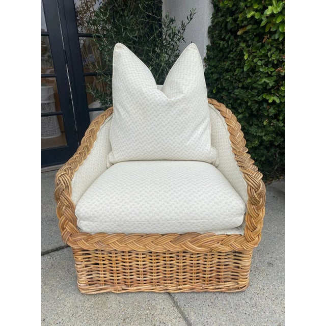 Mid 20th Century Wicker Occasional Chair With Ottoman For Sale - Image 4 of 12