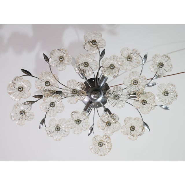 1970s Italian Large Size Gold and Transparent Murano Glass Wall Light or Ceiling Light Flower For Sale - Image 12 of 17