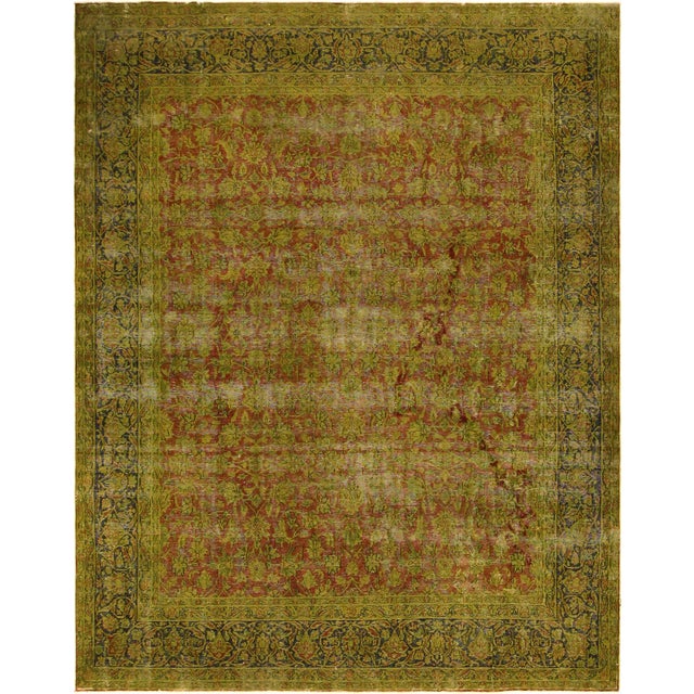 Shabby Chic No Pile Persian Rust/Blue Wool Rug - 9'9'' X 12'8'' For Sale - Image 10 of 10