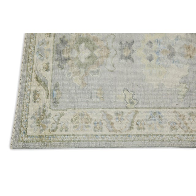 Modern Early 21st Century Blue & Green Floral Design Handwoven Wool Turkish Oushak Rug 2'9" X 10' For Sale - Image 3 of 7