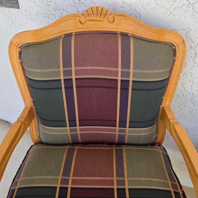 Vintage Louis XV French Provincial Armchairs Plaid Tartan Fauteuil Cabriole Legs For Sale - Image 16 of 16