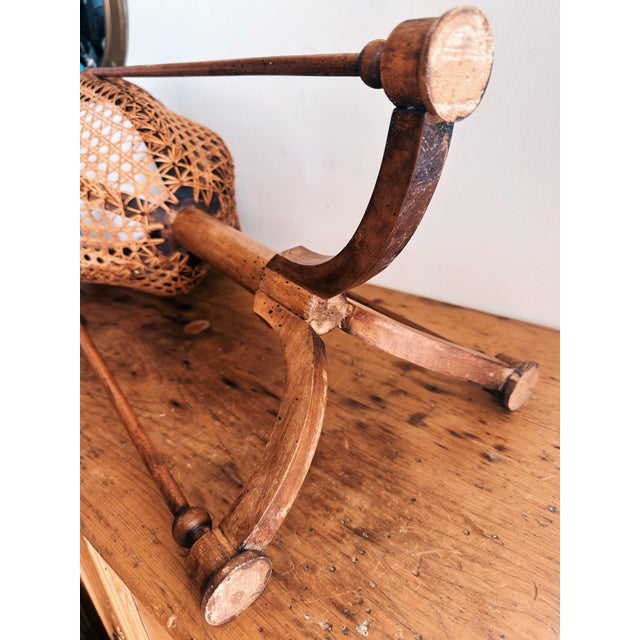 Wood 1910s Carved Fruitwood Plant Stand With Cane Basket For Sale - Image 7 of 12