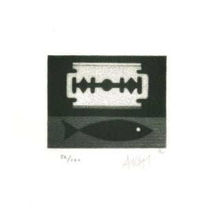 Fish and Blade - Original Etching on Paper by Mario Avati - 1960s 1960s For Sale
