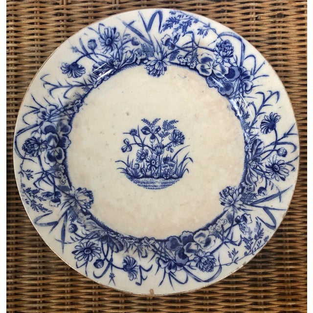 Late 19th Century Early Gater Hall Blue Flow Plates in "Clover" Floral Pattern - a Pair For Sale - Image 5 of 13